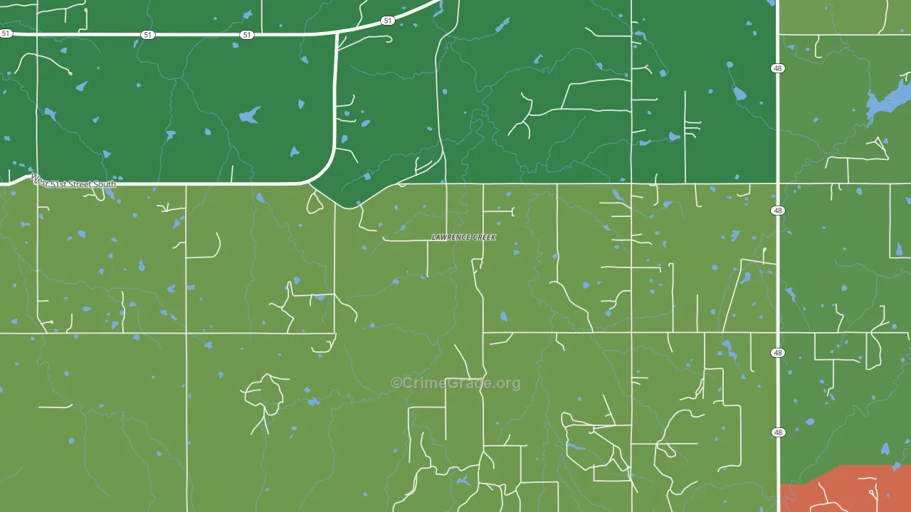 Lawrence Creek, OK Map of Robbery Rates