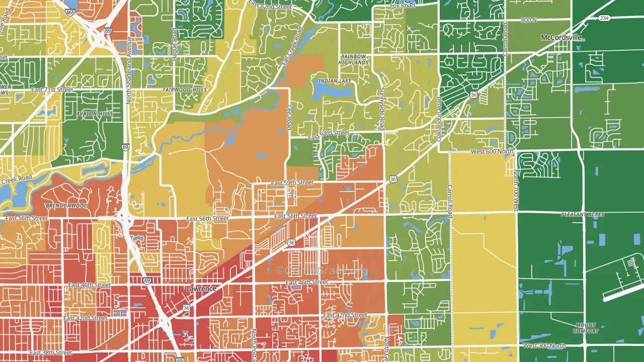 Lawrence, IN Map of Robbery Rates