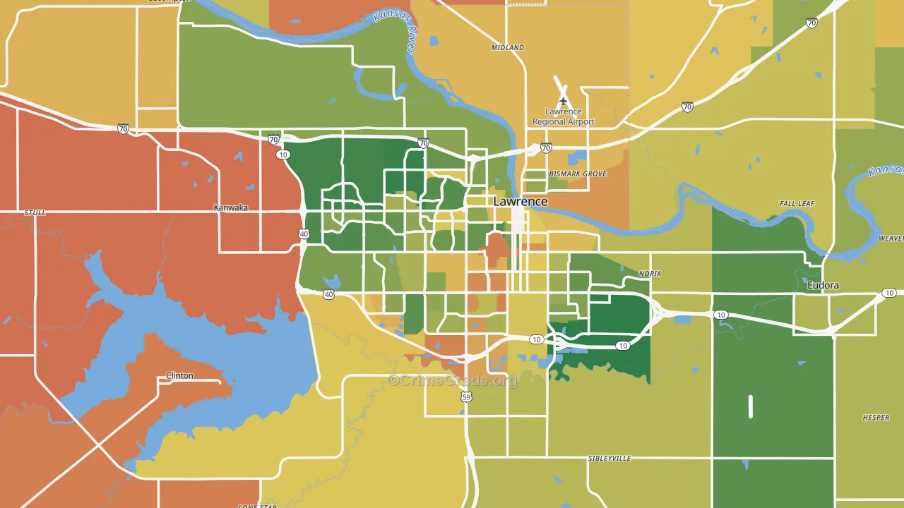 Lawrence, KS Map of Robbery Rates