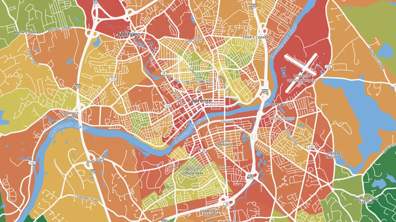 Lawrence, MA Map of Robbery Rates
