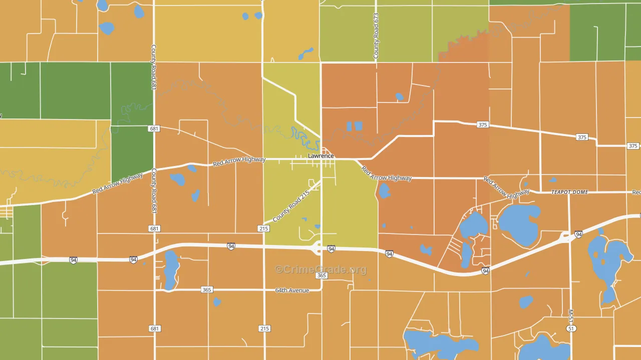 Lawrence, MI Map of Robbery Rates