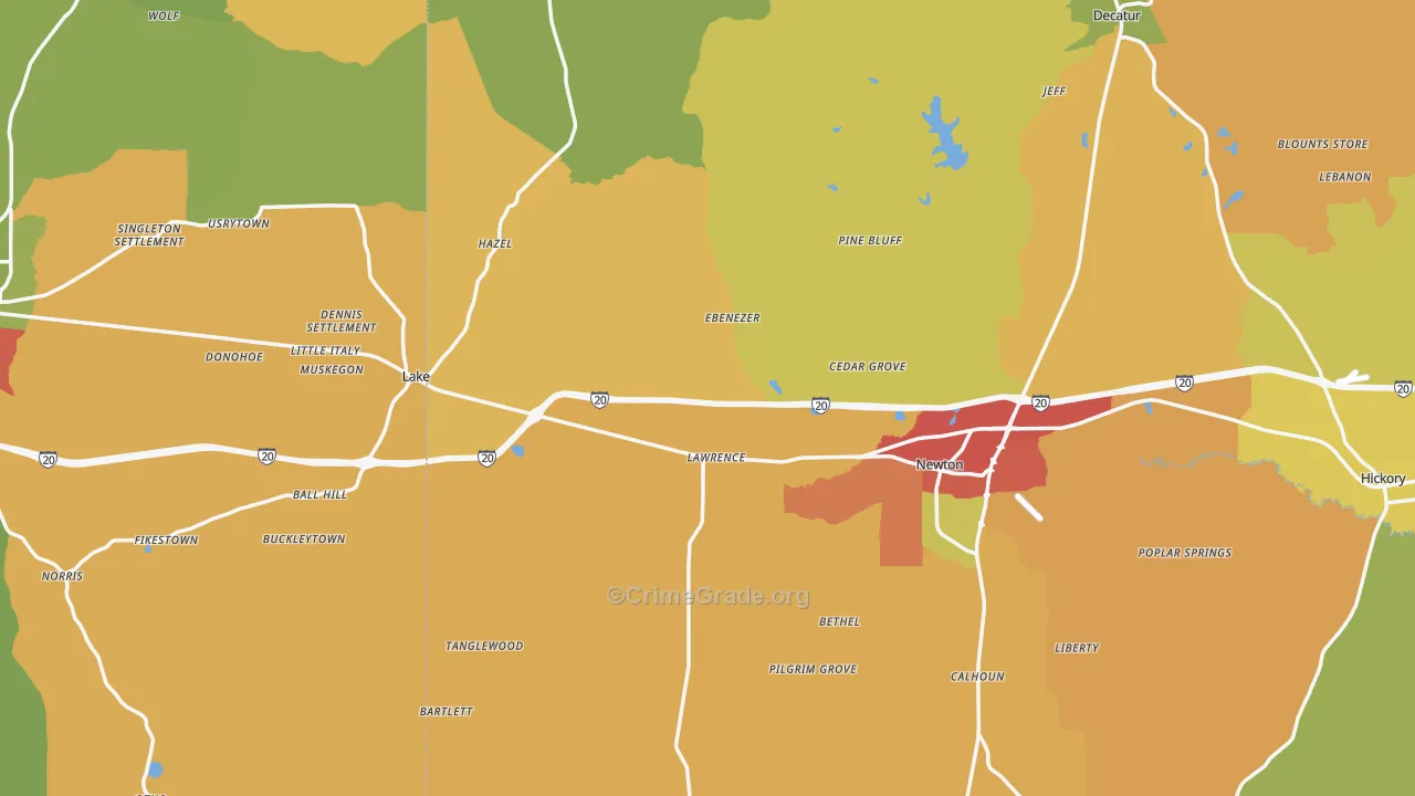 Lawrence, MS Map of Robbery Rates