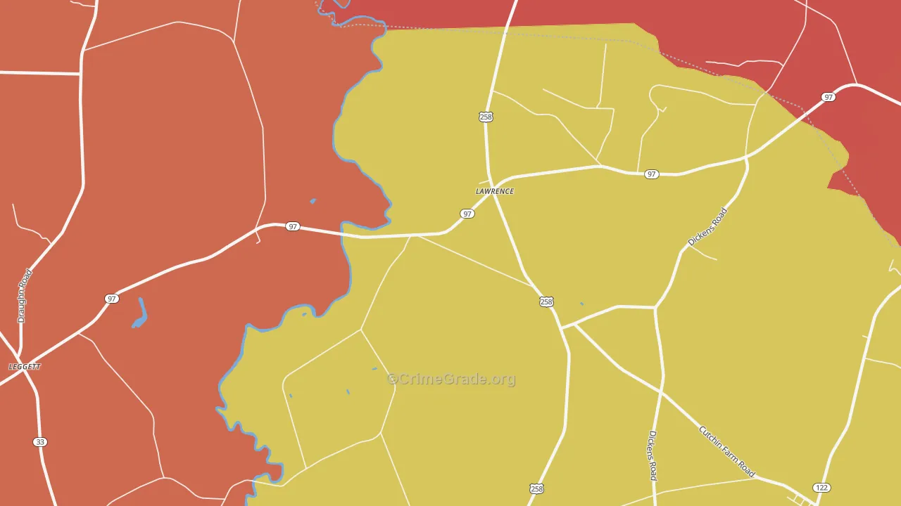 Lawrence, NC Map of Robbery Rates