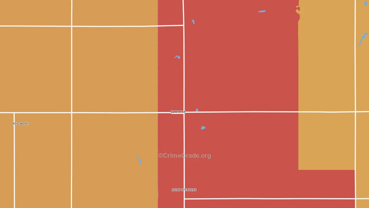 Lawrence, NE Map of Robbery Rates