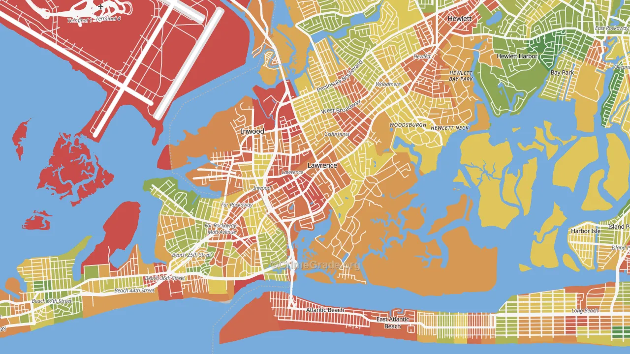 Lawrence, NY Map of Robbery Rates