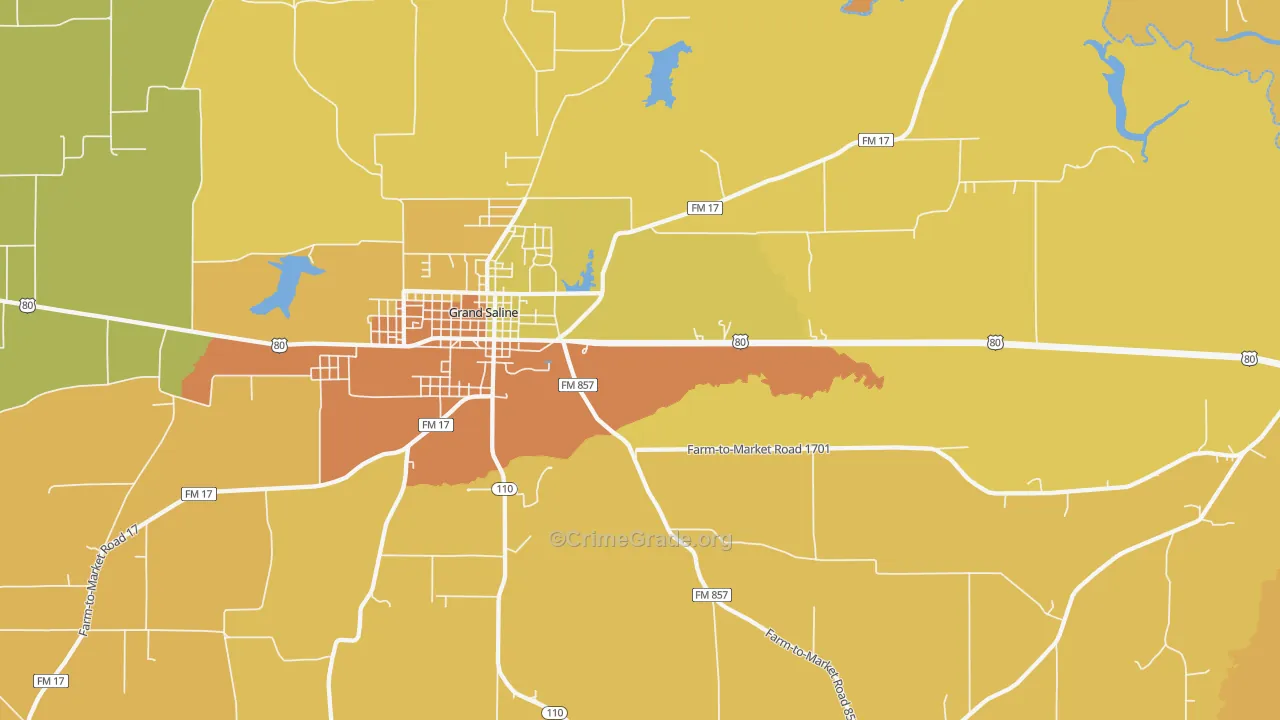 Lawrence Springs, TX Map of Robbery Rates