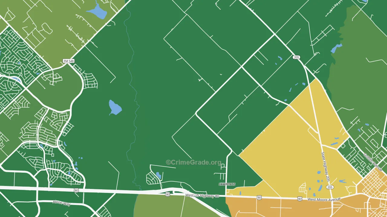 Lawrence, TX Map of Robbery Rates