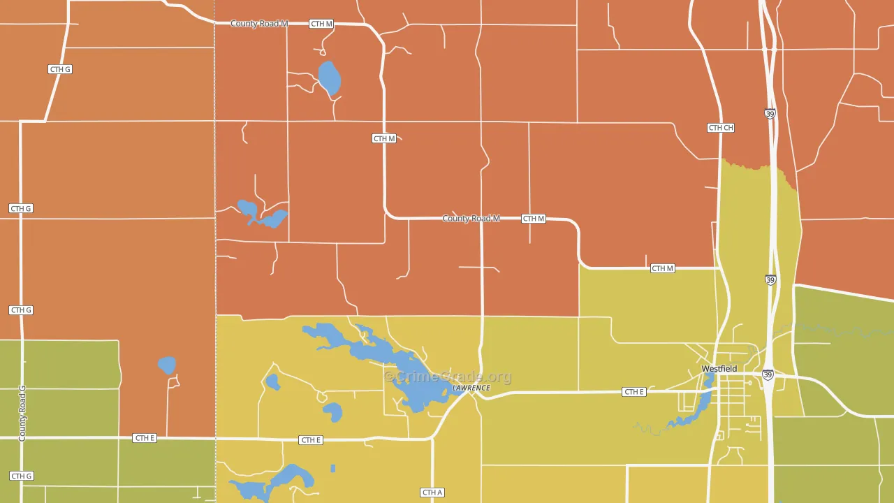 Lawrence, WI Map of Robbery Rates