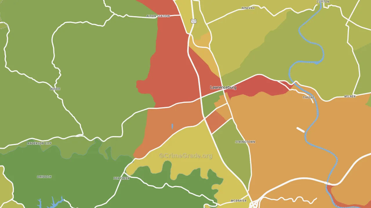 Lawrenceburg, KY Map of Robbery Rates