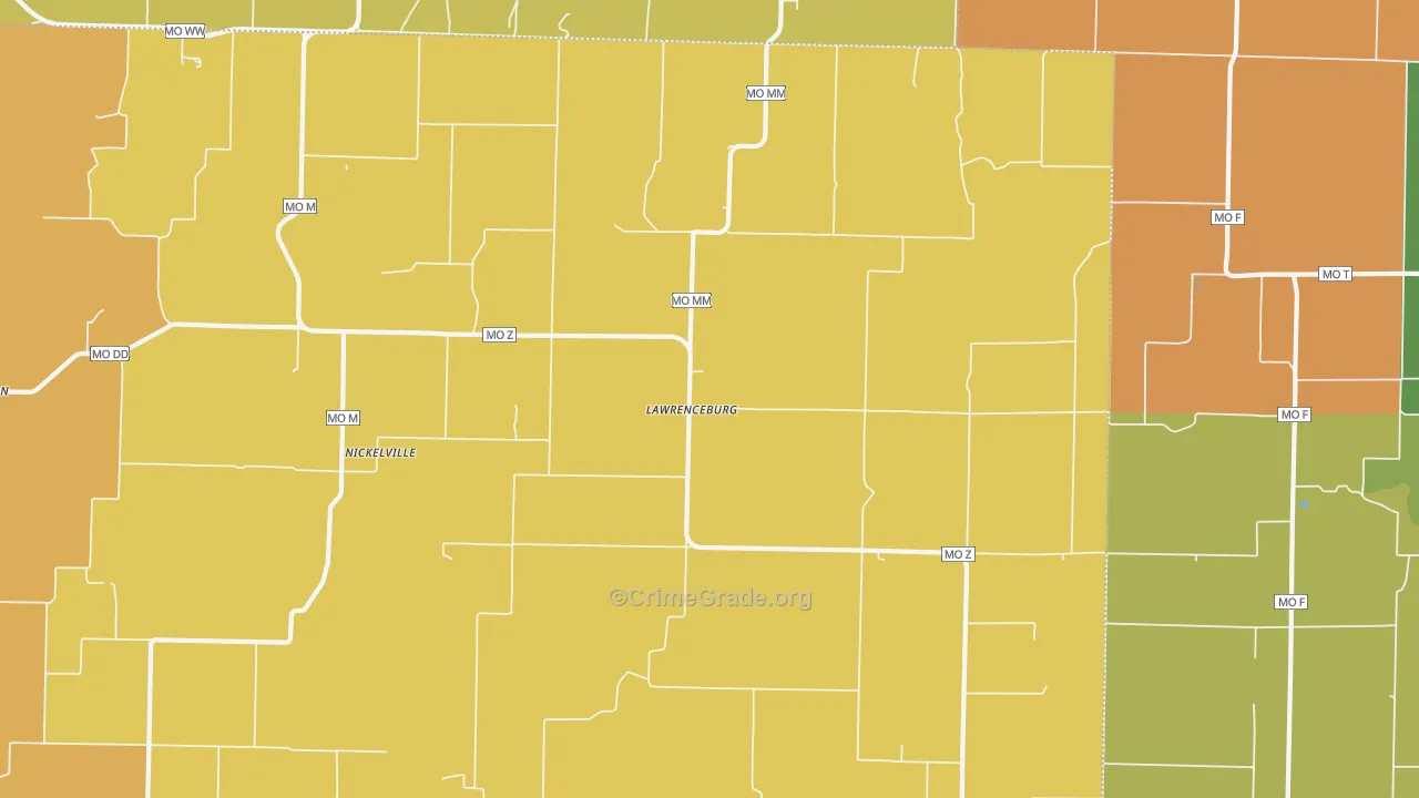 Lawrenceburg, MO Map of Robbery Rates