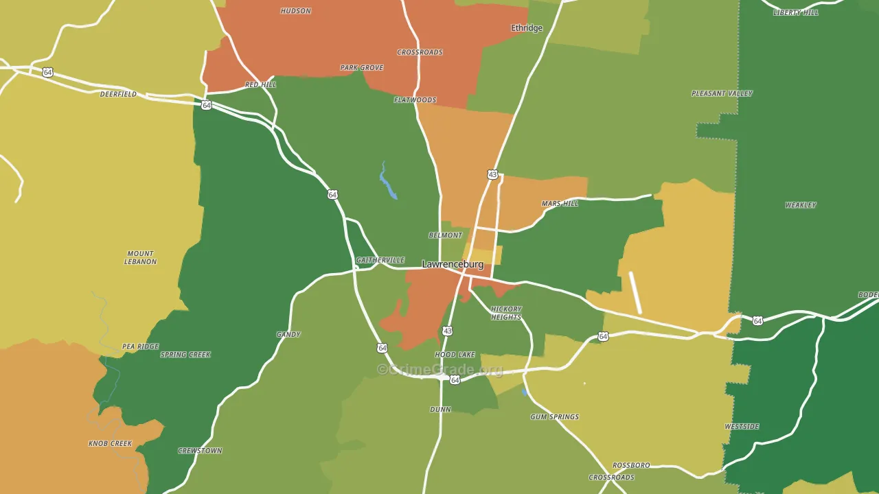 Lawrenceburg, TN Map of Robbery Rates
