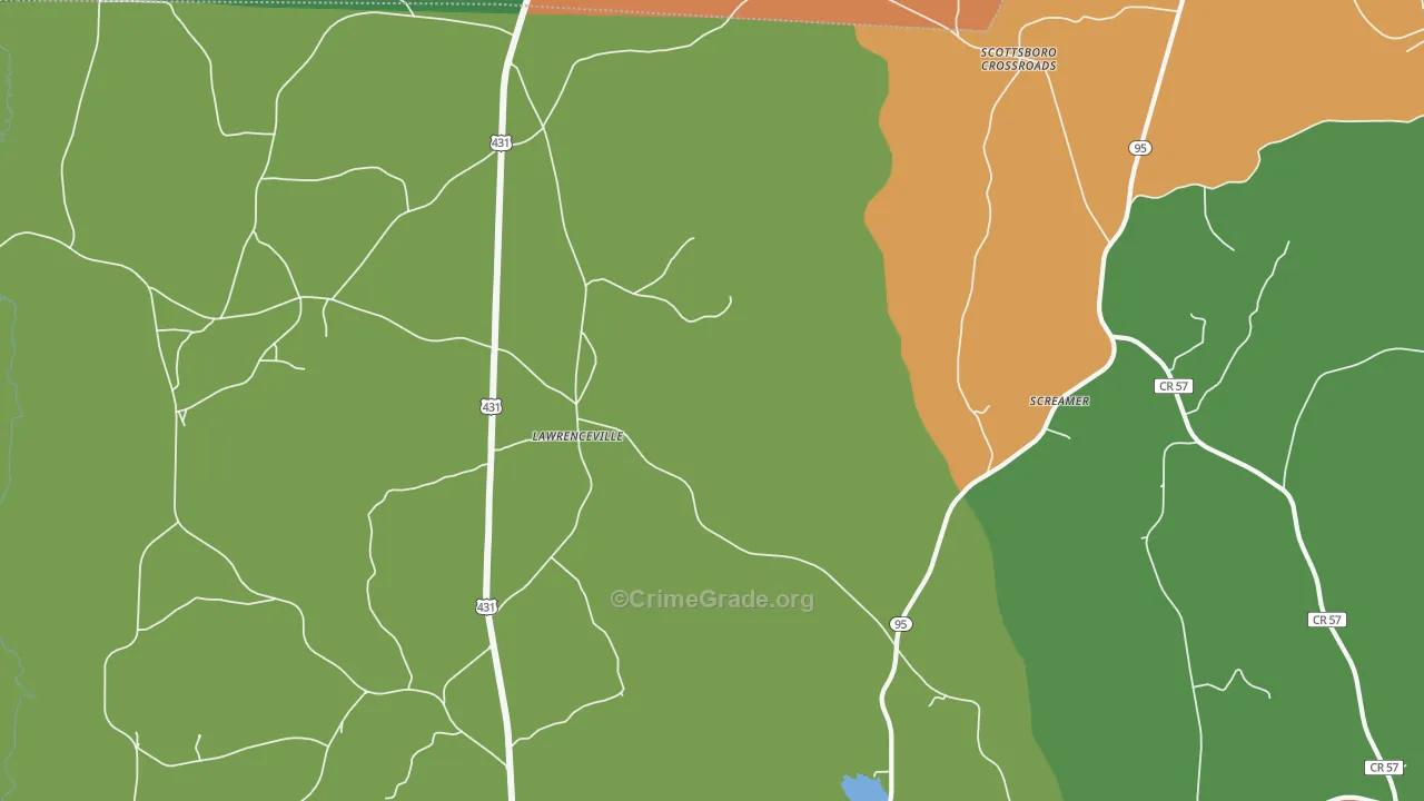 Lawrenceville, AL Map of Robbery Rates