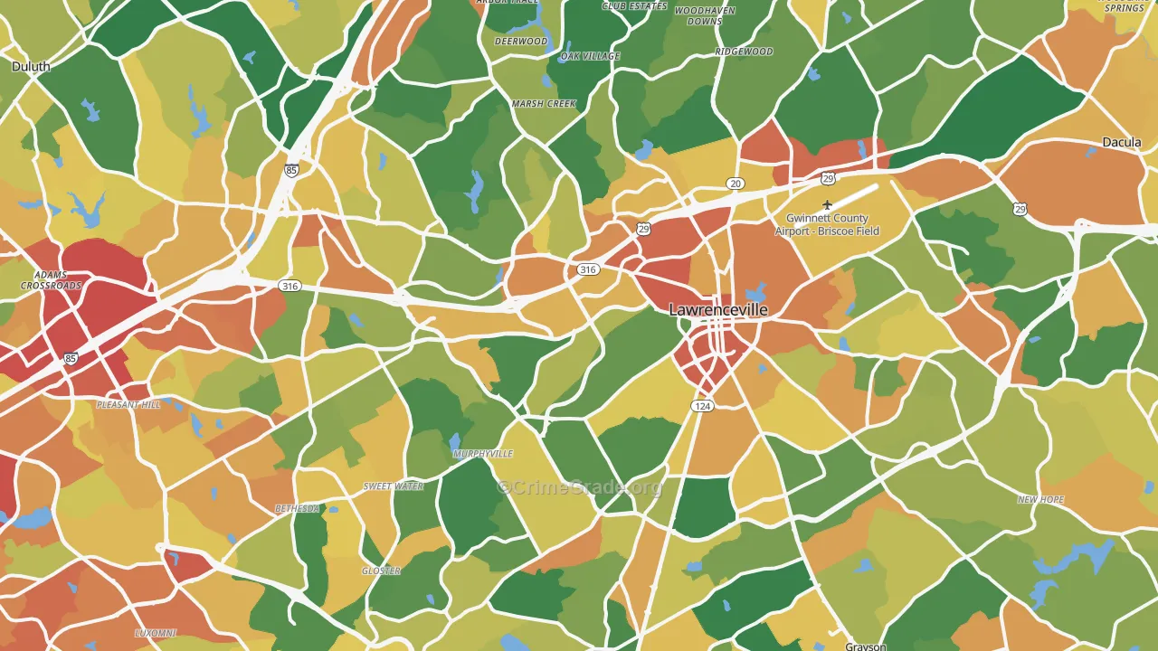 Lawrenceville, GA Map of Robbery Rates