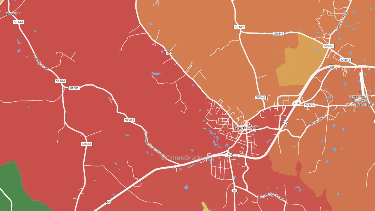 Lawrenceville Hills, VA Map of Robbery Rates