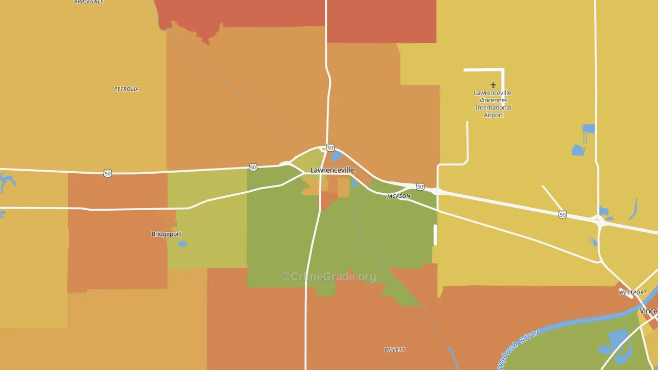 Lawrenceville, IL Map of Robbery Rates