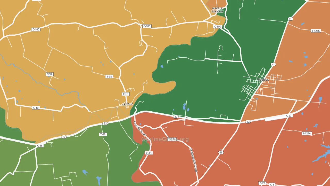 Lawshe, OH Map of Robbery Rates