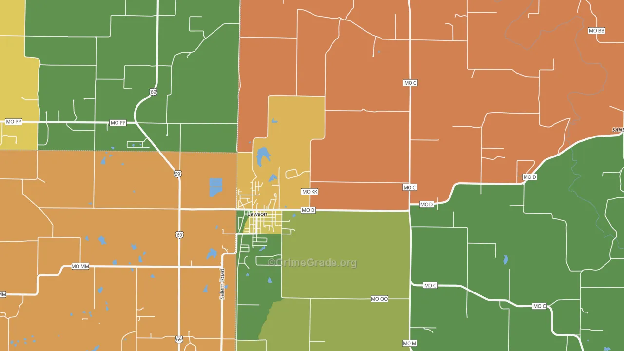 Lawson, MO Map of Robbery Rates