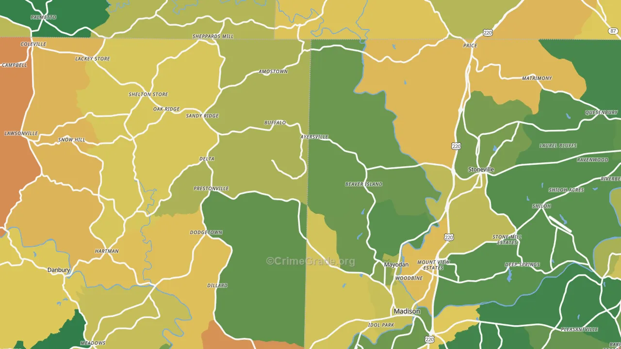 Lawsonville, NC Map of Robbery Rates