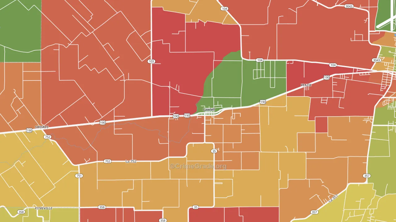 Lawtell, LA Map of Robbery Rates
