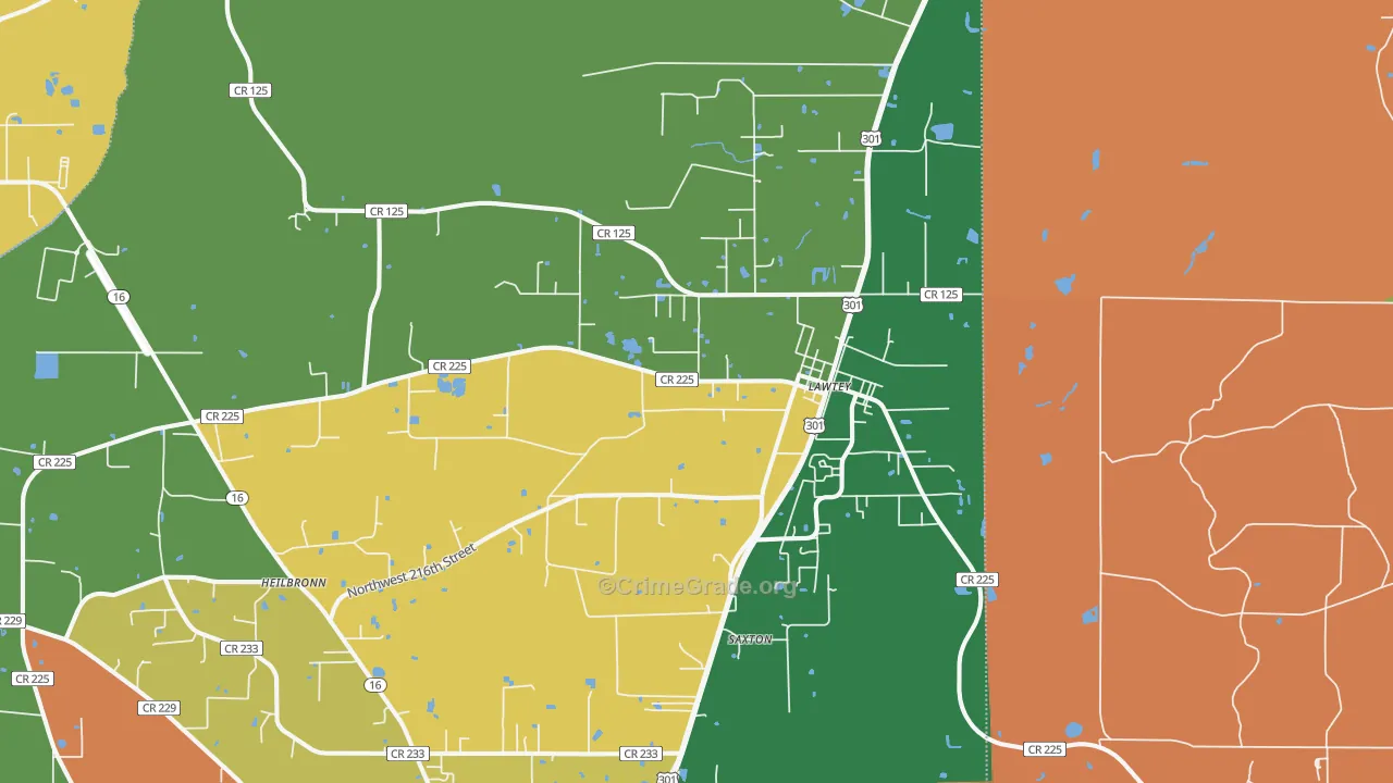 Lawtey, FL Map of Robbery Rates