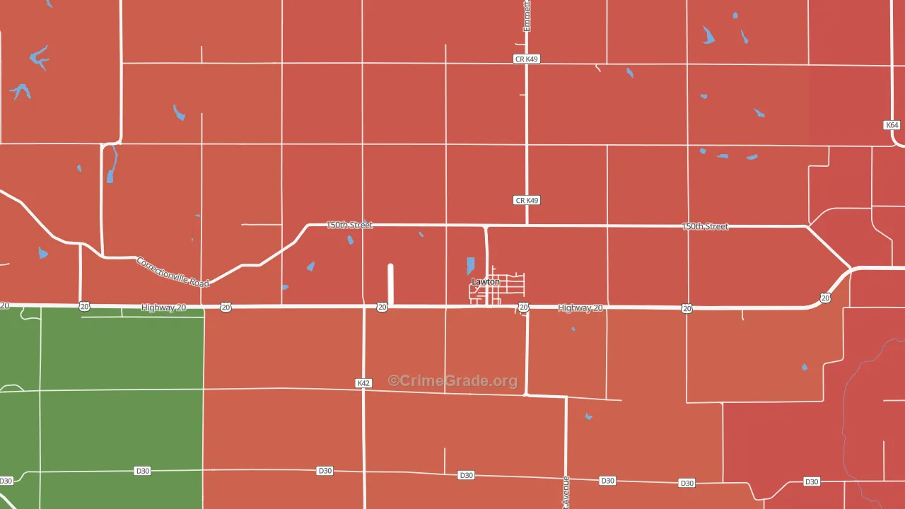 Lawton, IA Map of Robbery Rates