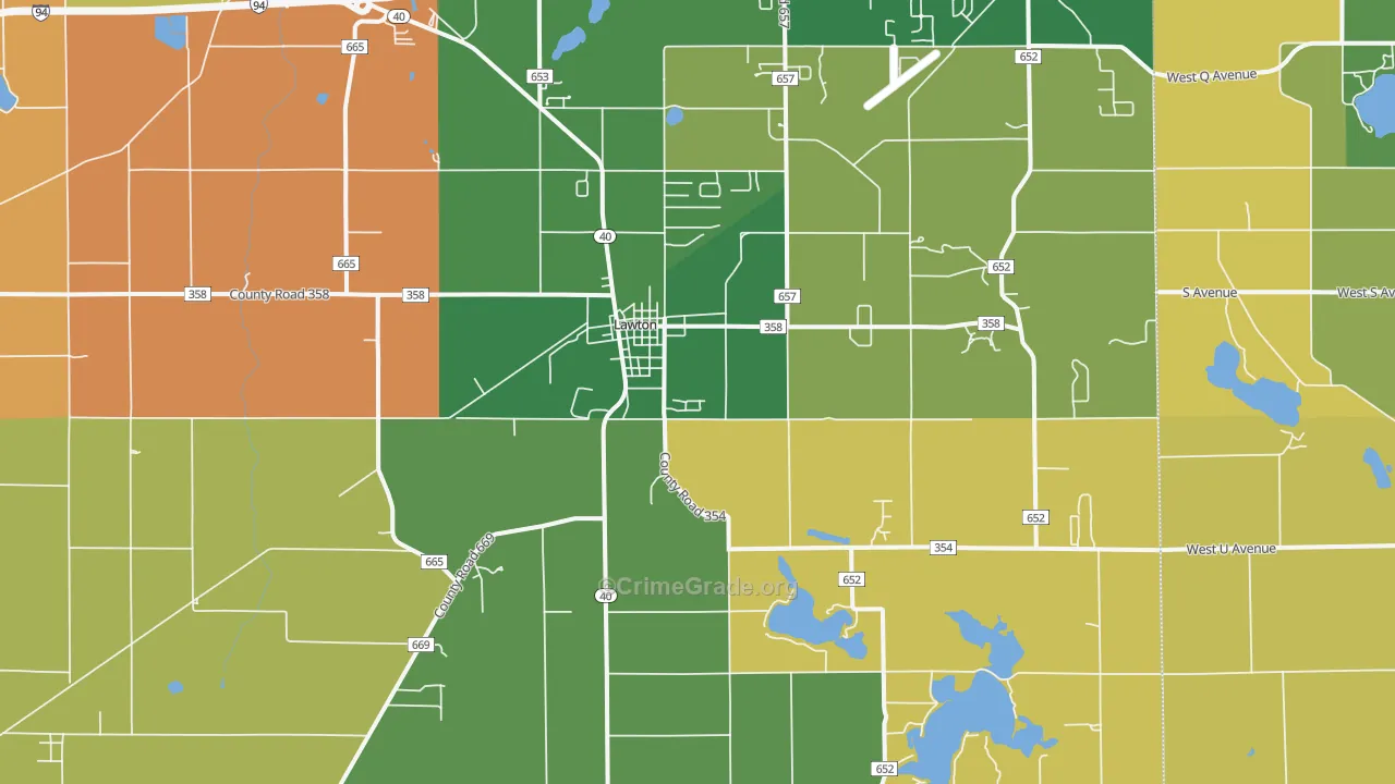 Lawton, MI Map of Robbery Rates
