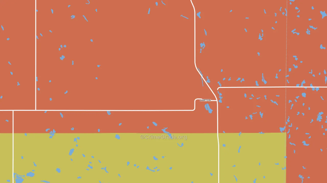 Lawton, ND Map of Robbery Rates