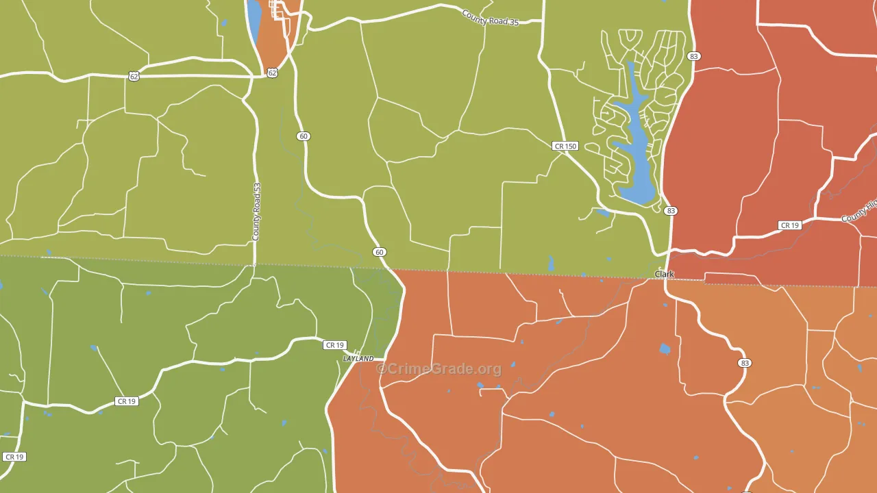 Layland, OH Map of Robbery Rates