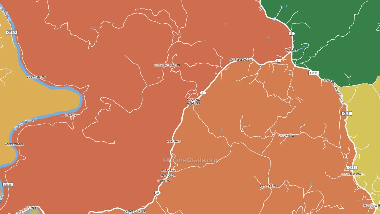 Layland, WV Map of Robbery Rates