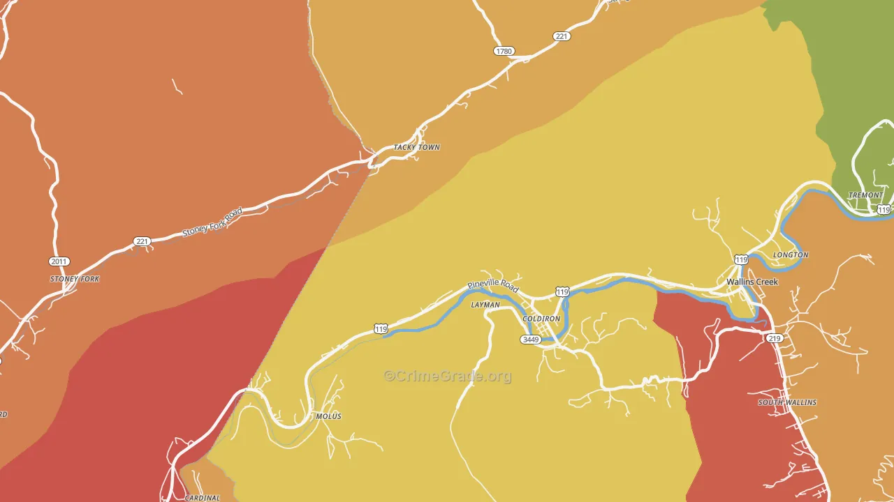 Layman, KY Map of Robbery Rates