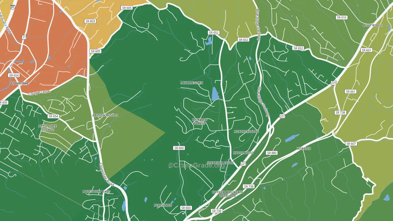 Laymantown, VA Map of Robbery Rates