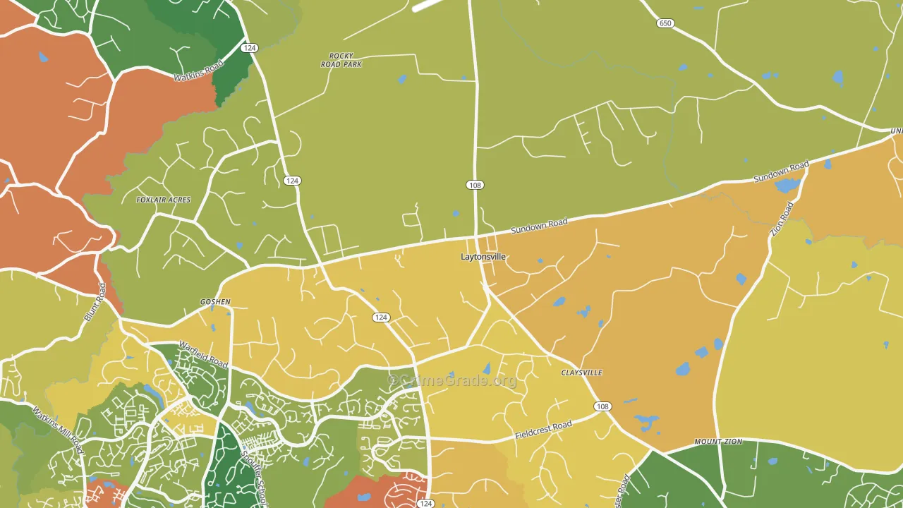 Laytonsville, MD Map of Robbery Rates