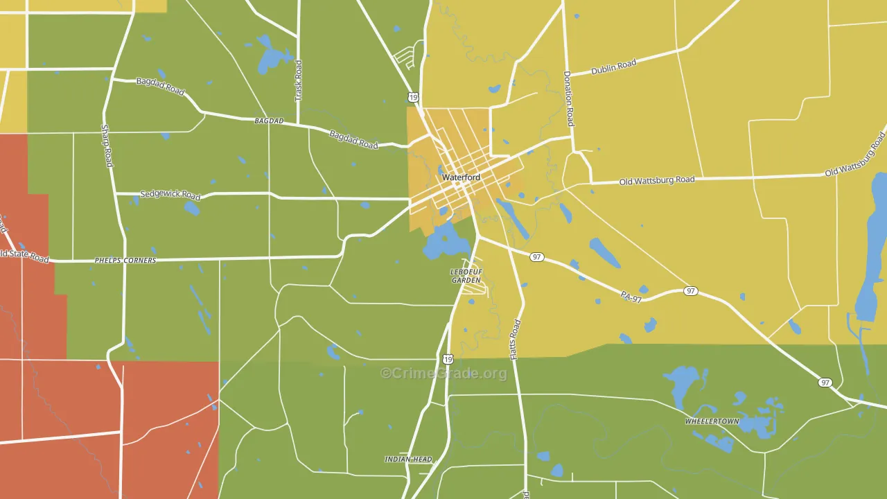 Le Boeuf Gardens, PA Map of Robbery Rates