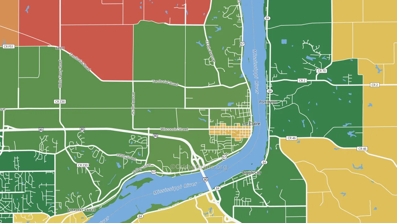 Le Claire, IA Map of Robbery Rates