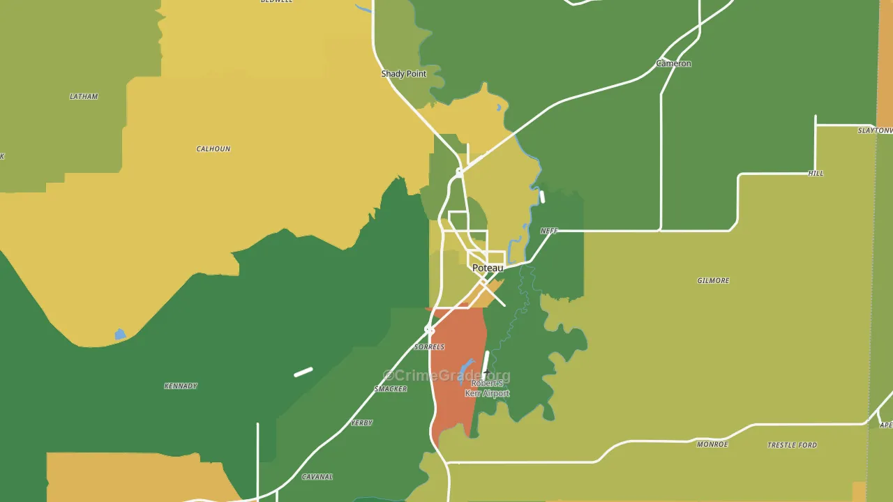 Le Flore County, OK Map of Robbery Rates