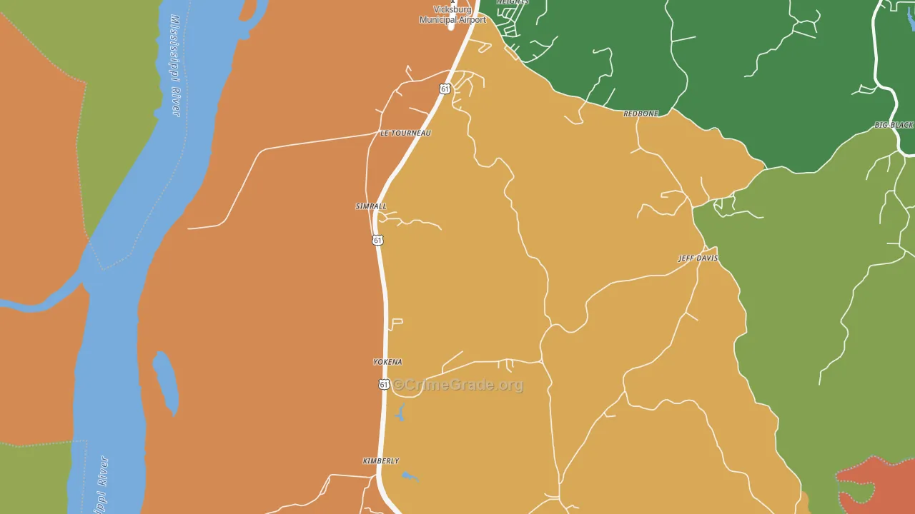 Le Tourneau, MS Map of Robbery Rates