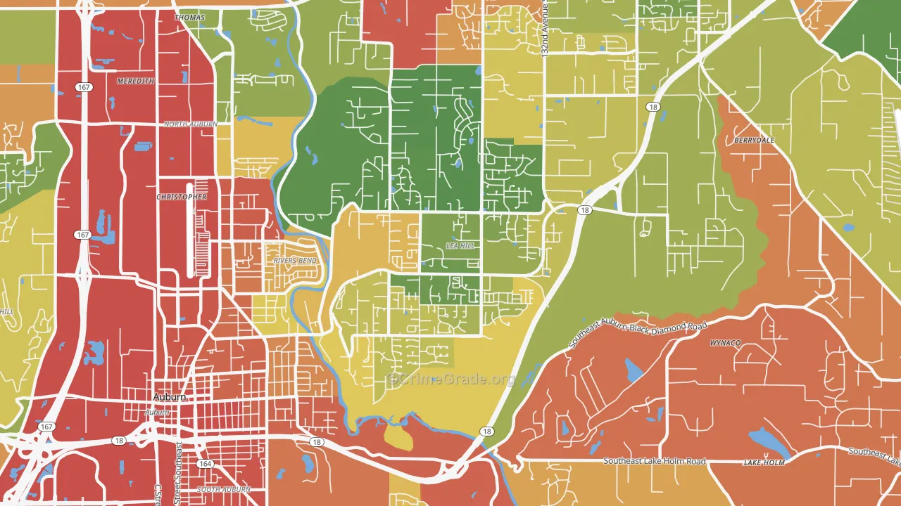 Lea Hill, Auburn, WA Map of Robbery Rates