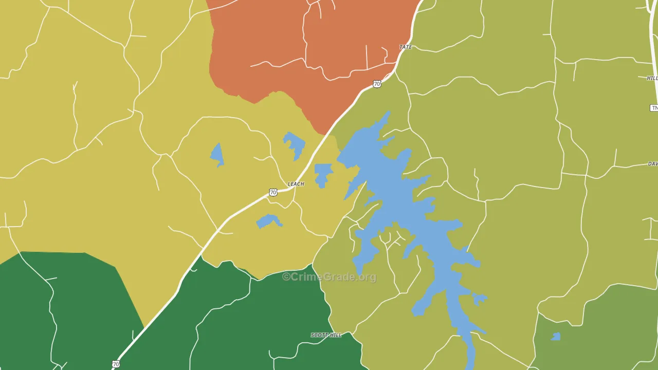 Leach, TN Map of Robbery Rates