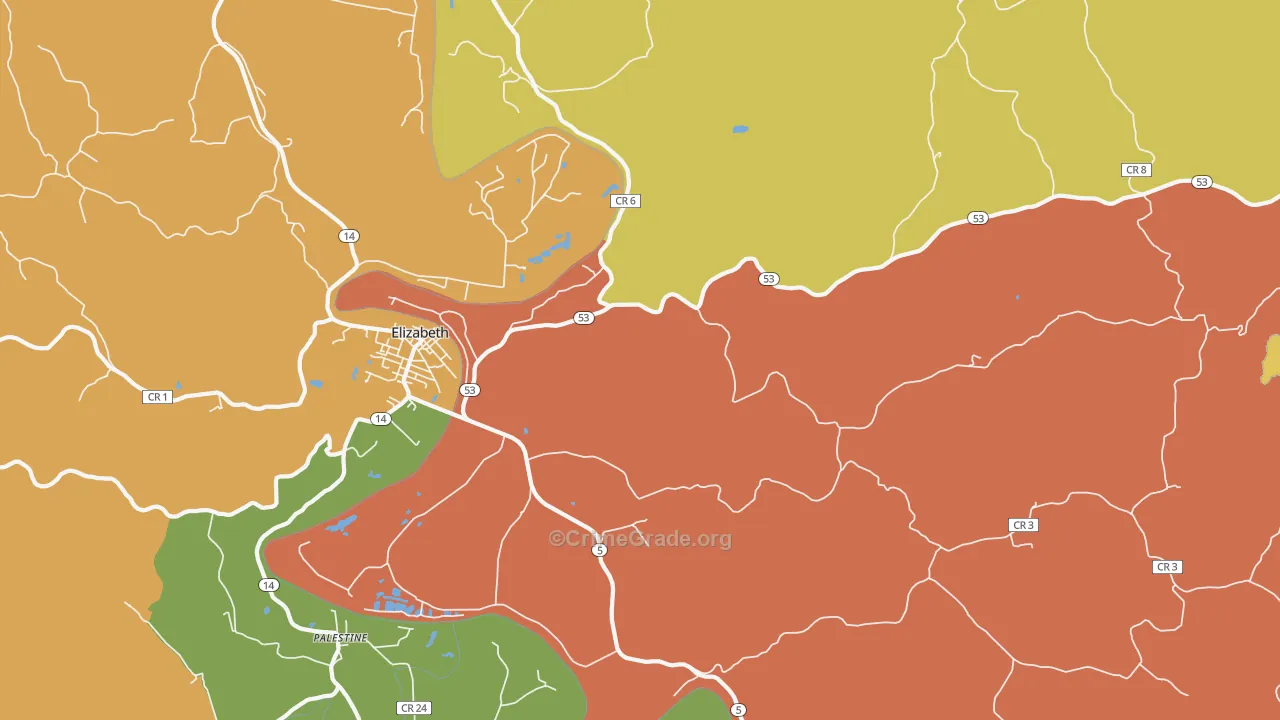 Leachtown, WV Map of Robbery Rates