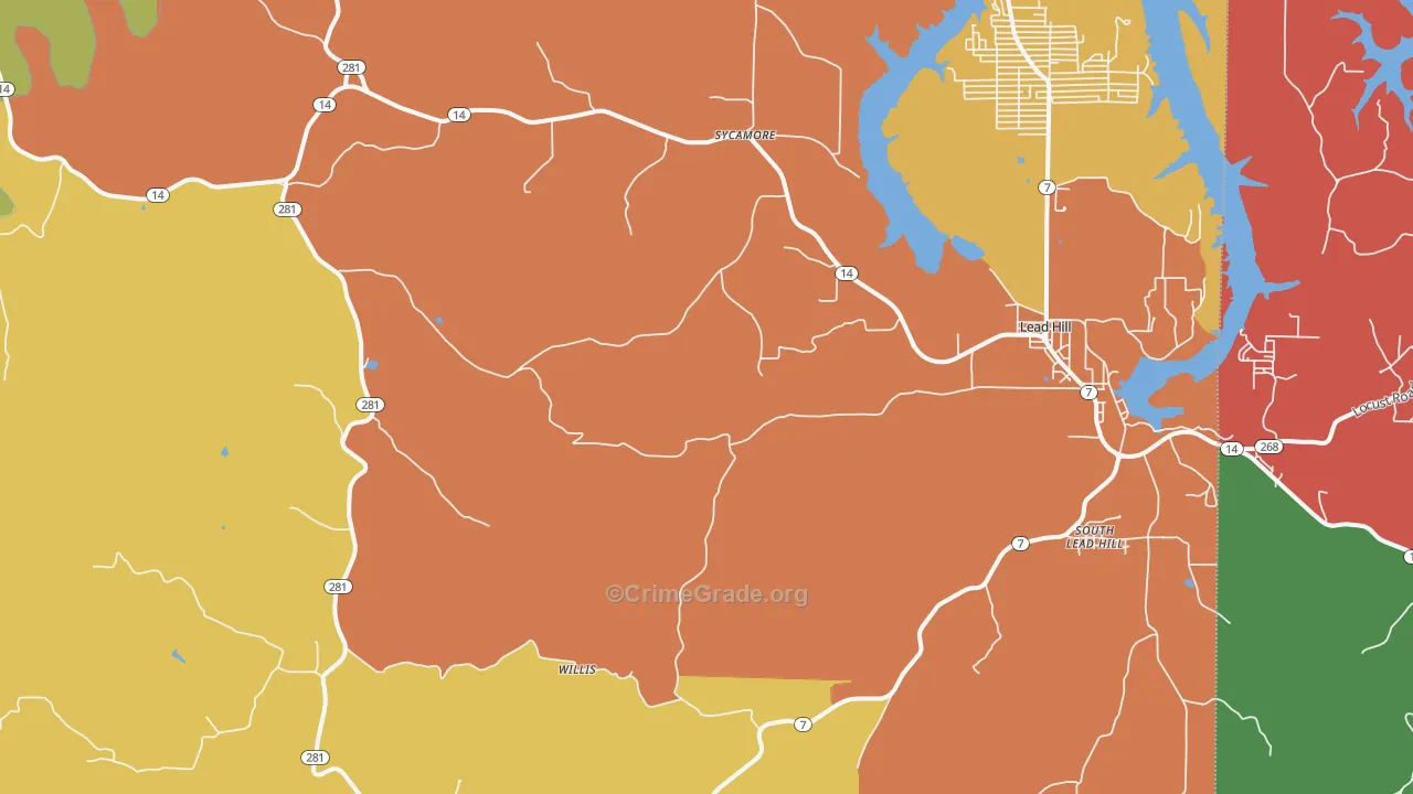 Lead Hill, AR Map of Robbery Rates