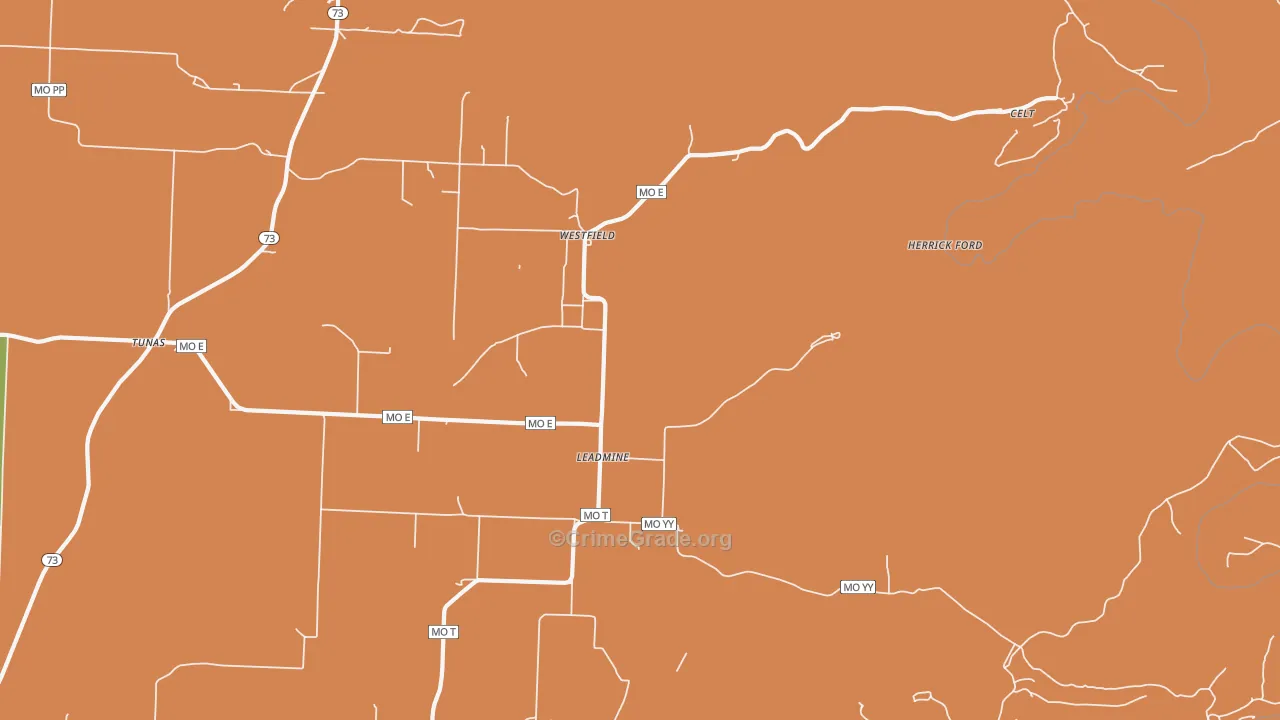 Leadmine, MO Map of Robbery Rates
