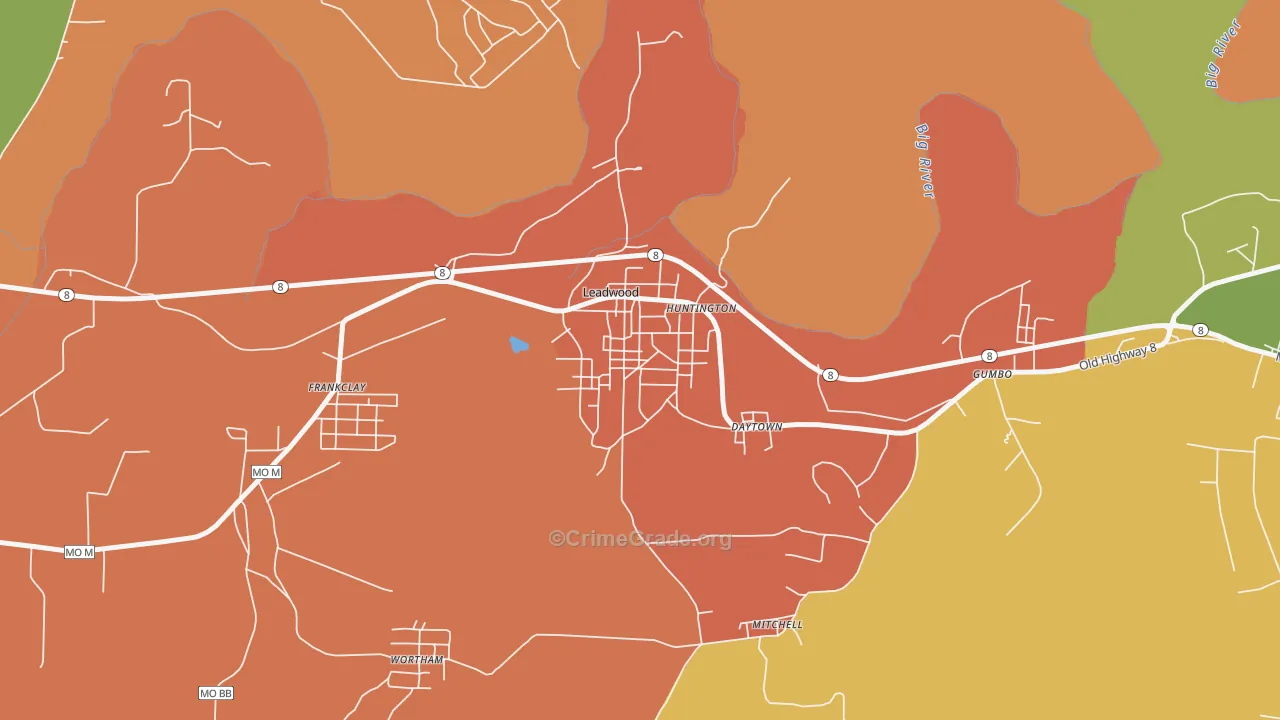 Leadwood, MO Map of Robbery Rates