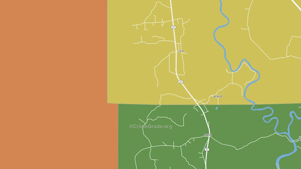 Leaf, MS Map of Robbery Rates