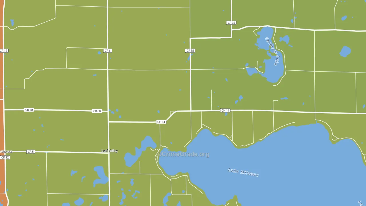 Leaf Valley, MN Map of Robbery Rates