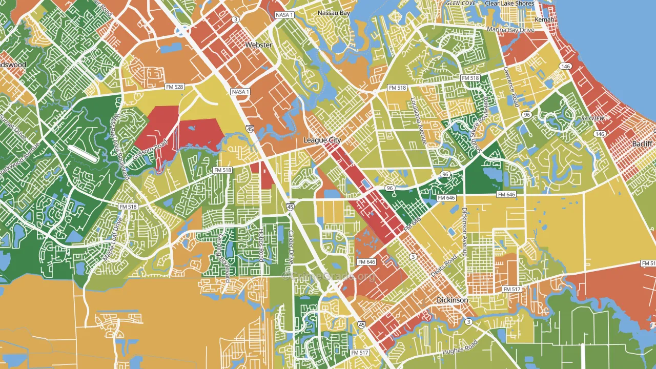 League City, TX Map of Robbery Rates