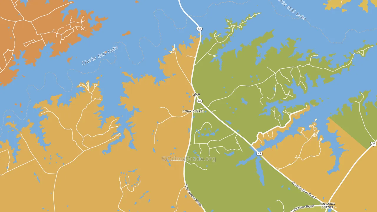 Leah, GA Map of Robbery Rates