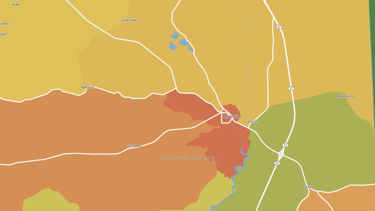 Leakesville, MS Map of Robbery Rates