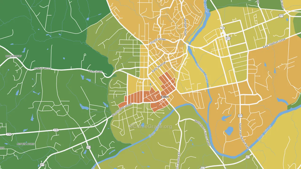 Leaksville, Eden, NC Map of Robbery Rates