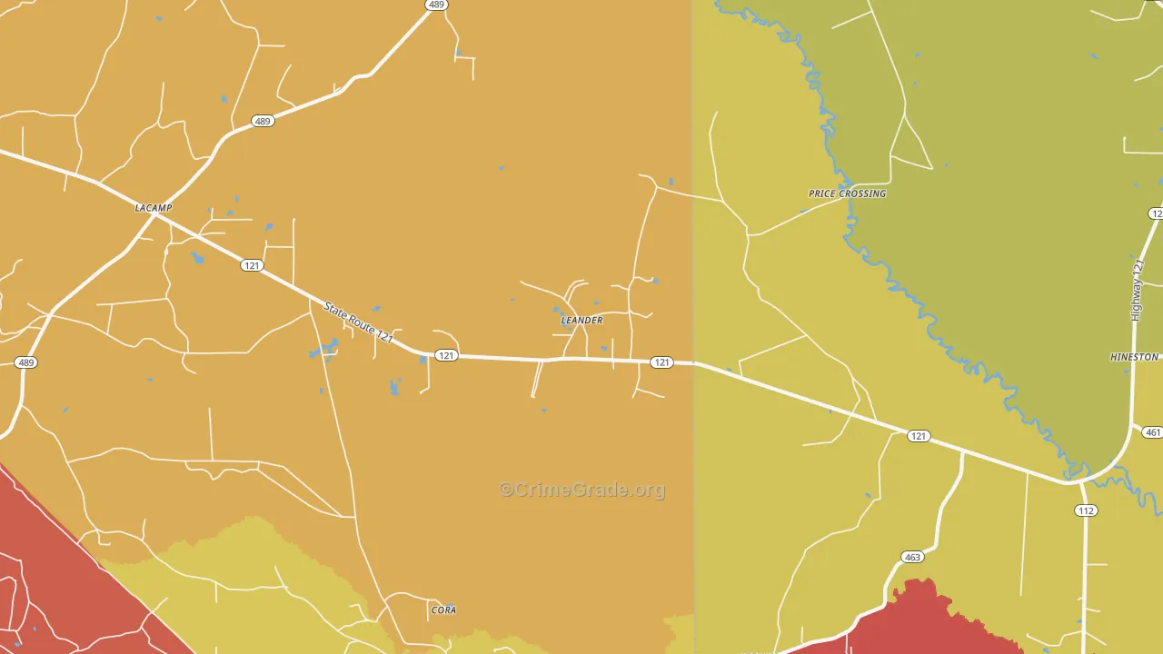 Leander, LA Map of Robbery Rates