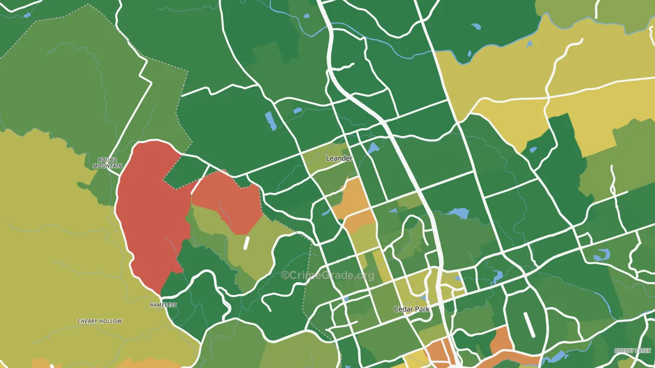 Leander, TX Map of Robbery Rates